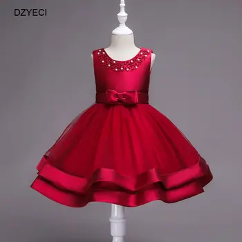 

DZYECI Stylish Kid Beading Bow Dress Bridesmaids Costume For Baby Girl Lace TUTU Frock Child Pageant Ceremony Deguisement Wesele
