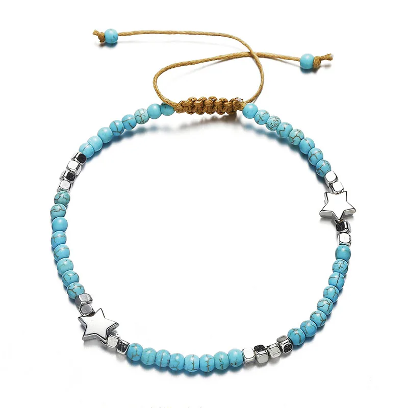 

2019 New Simple Anklet Five-pointed Star Alloy Rice Beads Push-pull Personality Popular Wild Ladies Geometric Anklet