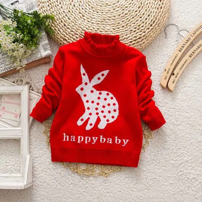 Рождественские свитеры для девочек осенне-зимние симпатичные пуловеры с длинным рукавом и рисунком(кролик) для малышей одежда для маленьких девочек