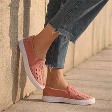 Женская обувь с вырезами и эластичной лентой; Вулканизированная обувь; Женская Повседневная дышащая обувь из флока без застежки на плоской подошве; женская обувь; большие размеры 527