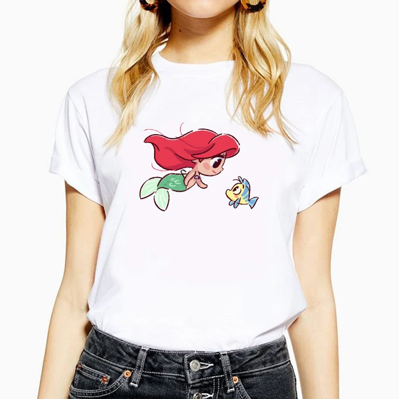 

T Shirt Women Mermaid Fish Kawaii Female T-shirt Summer Short Sleeve Clothes 2019 sexy beaty cute Top White Vogue T-shirts
