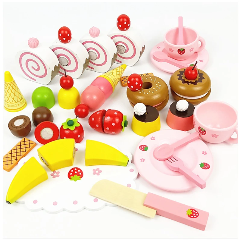  Hot  Pink Colour Wooden Toy Pretend Play Toy Simulation Magnetic Ice Cream Colourful Kitchen Food B - 4000021229631
