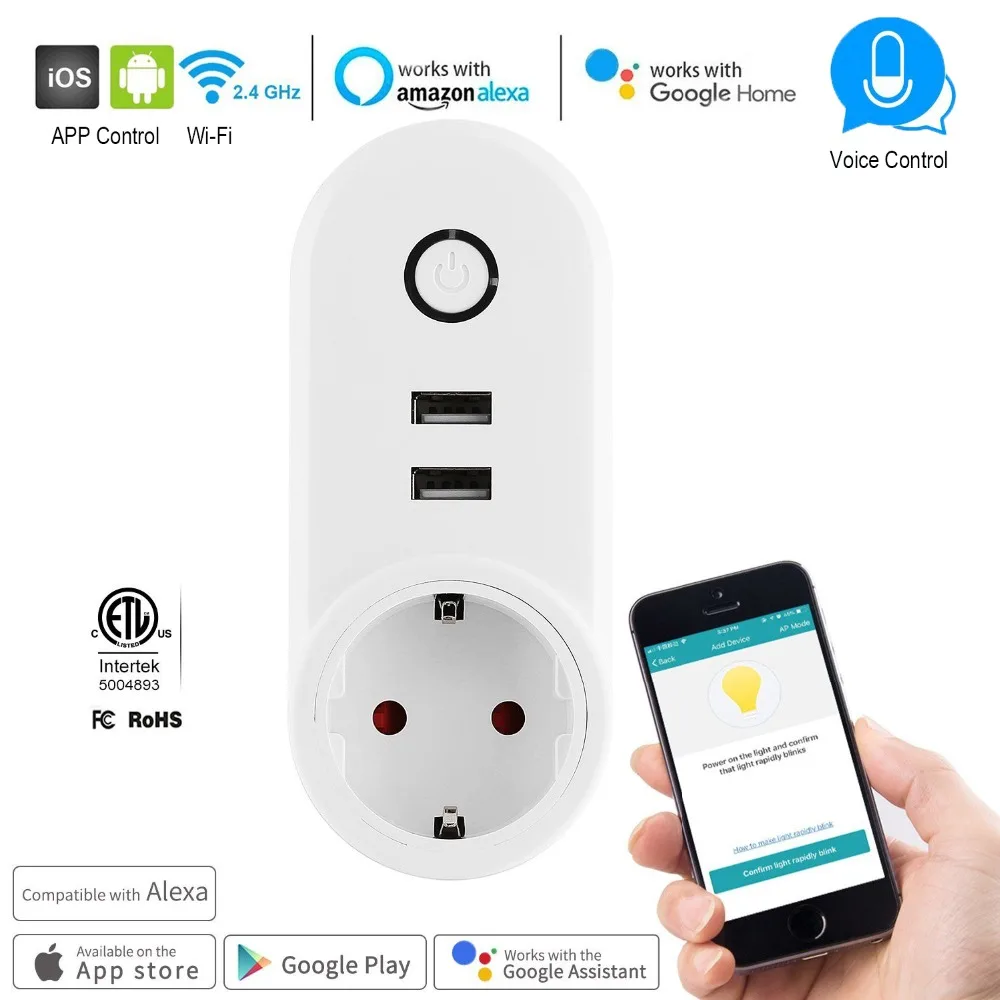 Умный Wi-Fi стабилизатор напряжения с 4 AC UK розетки 4 USB Smart power Strip мульти розетки Голосовое управление работает с Alexa Google Home