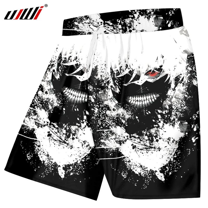 UJWI человек Кен канеки 3D печатных мультфильм Токийский Гуль пляжные шорты Kawaii Япония Классический Аниме мужские спандекс повседневные шорты 5XL