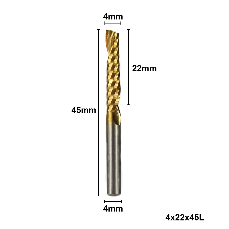 1 шт. 4 мм хвостовик спиральный Гравировальный Бит жестяное Покрытие 1 Флейта ЧПУ Концевая фреза Вольфрамовая сталь ЧПУ фреза - Длина режущей кромки: 4X22X45L