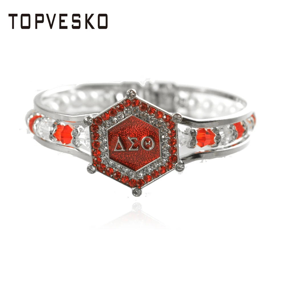 

Newest 2018 Customized Red Rhinestones Hexigon DST Bracelet Delta Sigma Theta Bangle