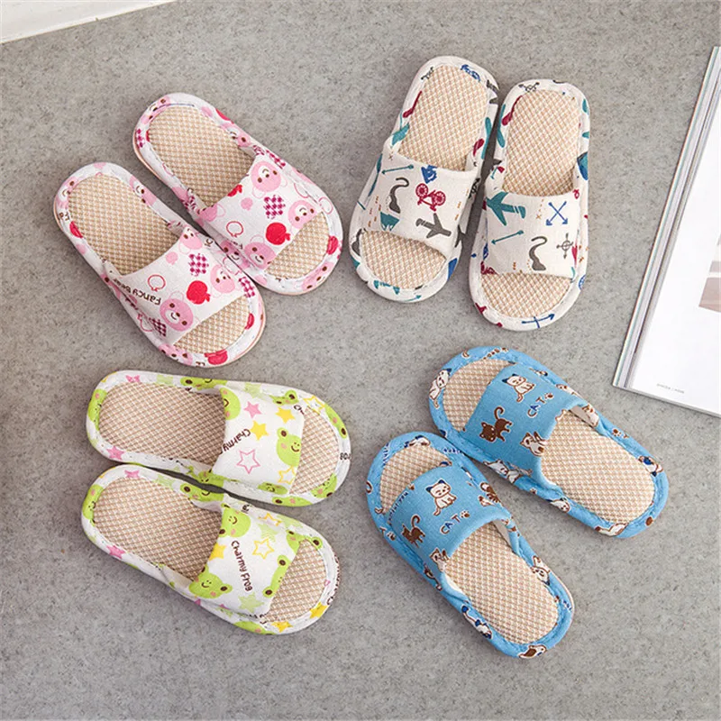 

Girls Boys Slippers Barefoot Shoes Kids Home Floor Shoes Toddler Slippers Spring/Autumn Anti-slip Indoor Linen Slippers