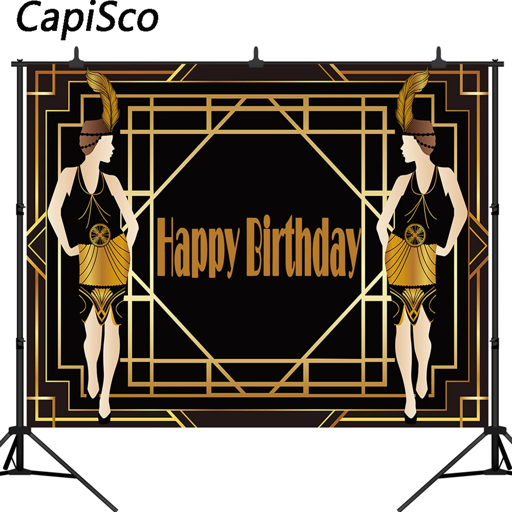 

Capisco Birthday Background for The Great Gatsby Theme Black Gold Party Decor Photography Backdrops for Photobooth Studio