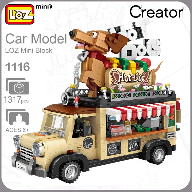 

LOZ New Hot Dog Car Model Educational Building Blocks Assembly Loz 1116 Mini Bricks DIY Kids Birthday Toys Gift for Boys 1317pcs