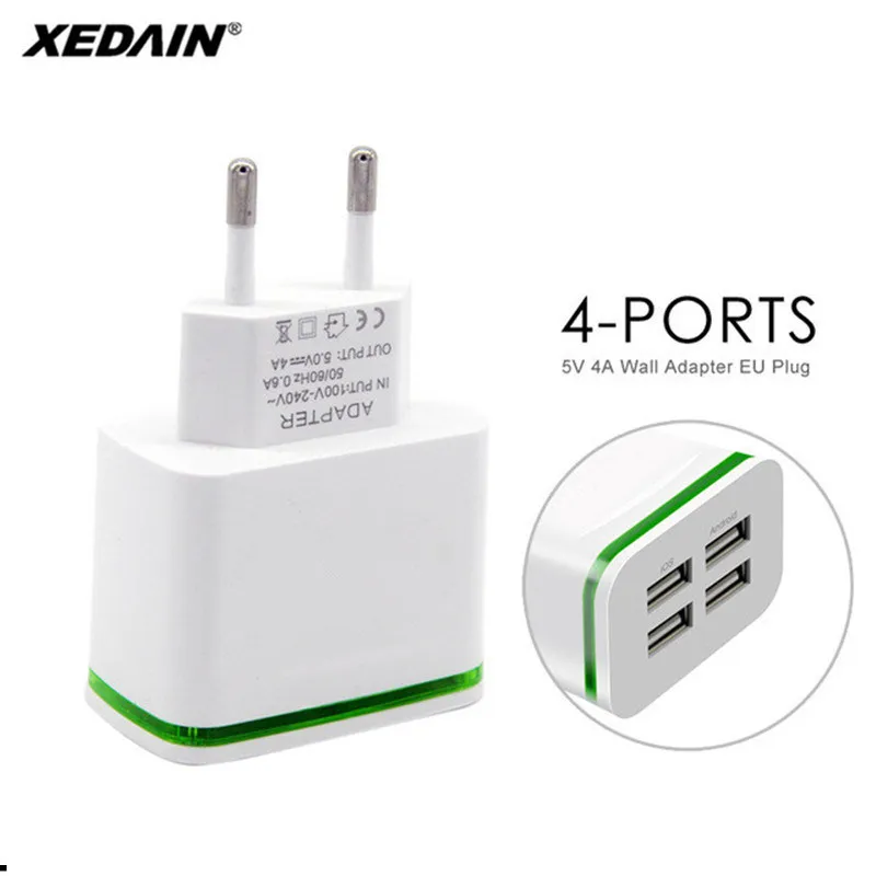 XEDAIN 5V 4A Universal 4 Ports USB Charger EU Plug For Samsung LG iPhone iPad Sony HTC Tablets Travel Wall Charger Power Adapter