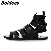 Boldees итальянский Стиль мужские сандалии-гладиаторы из натуральной кожи Ботильоны Туфли без каблуков ремешками летние Повседневное в римском стиле пляжные сандалии для Для мужчин