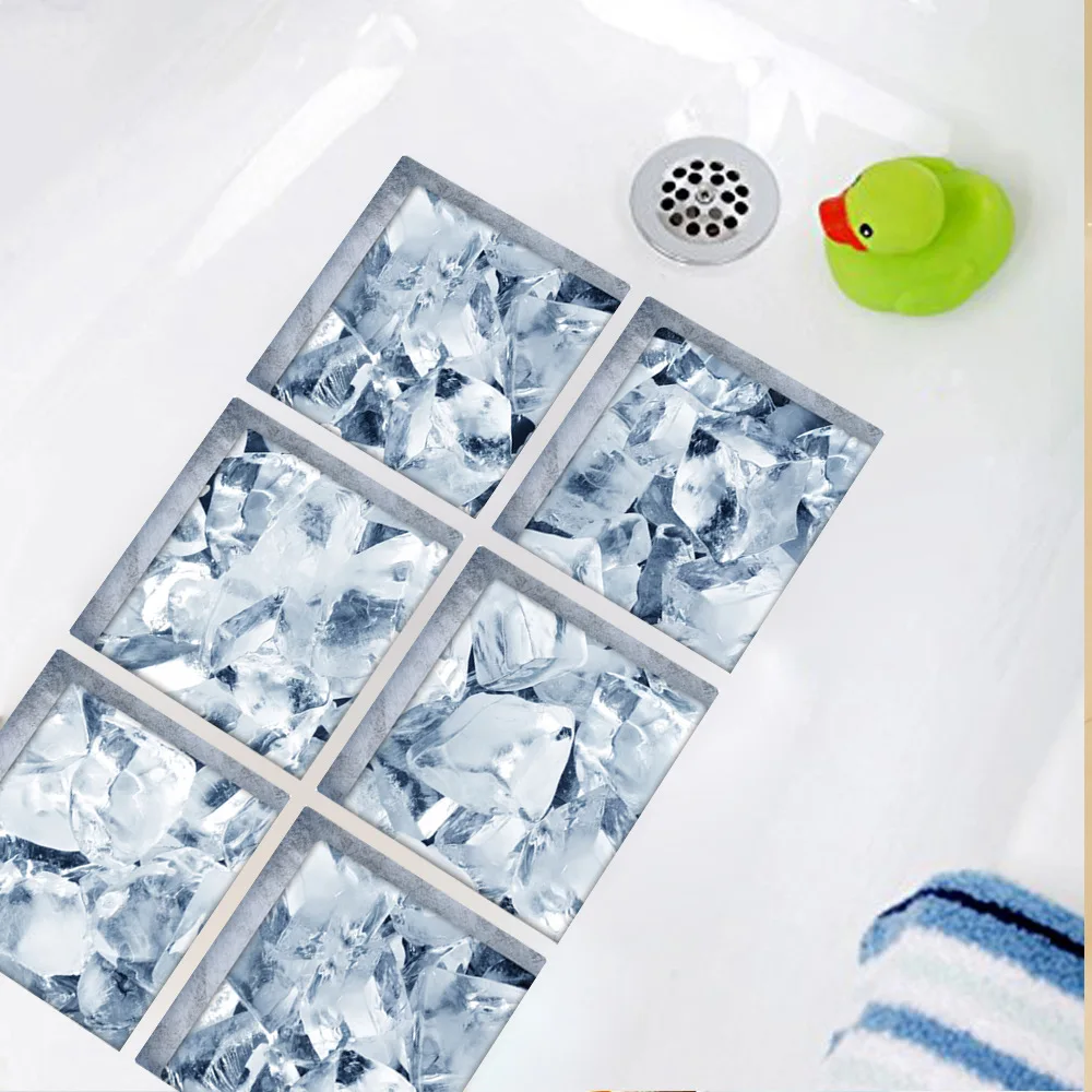 Funlife противоскользящие наклейки для ванной, пол ванной комнаты, 3D кубики льда, самоклеящиеся наклейки для ванной, водонепроницаемые коврики для ванной, 6 шт. 15х15см