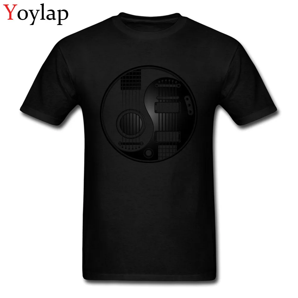 Printing T Shirt Funky Round Neck Acoustic Electric Guitars Yin Yang Cotton Fabric Boy Tops Shirt Casual Short Sleeve Clothing Shirt black