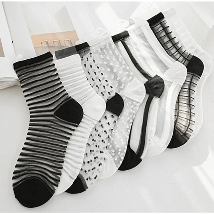 Sexy Lace Mesh Fishnet Socks Mixed Fiber Transparent Stretch Elasticity Ankle Net Yarn Thin Women Cool Socks 1pair=2pcs WZ17-4