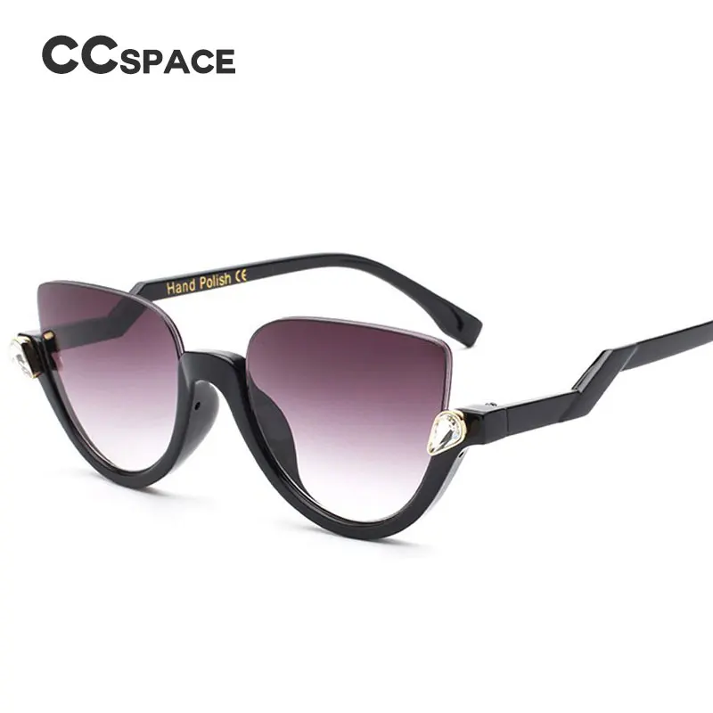 Женские солнцезащитные очки с бриллиантами, кошачий глаз, полуоправа CCSPACE, брендовые дизайнерские очки, модные женские очки, УФ-защита 45159