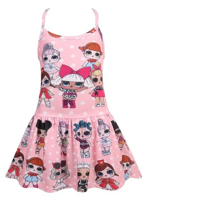

2019 New LOL Dolls Dress Girls Summer Beachwear one-piece Swimsuit children cartoon cute backless Swimwear Bathing Suits