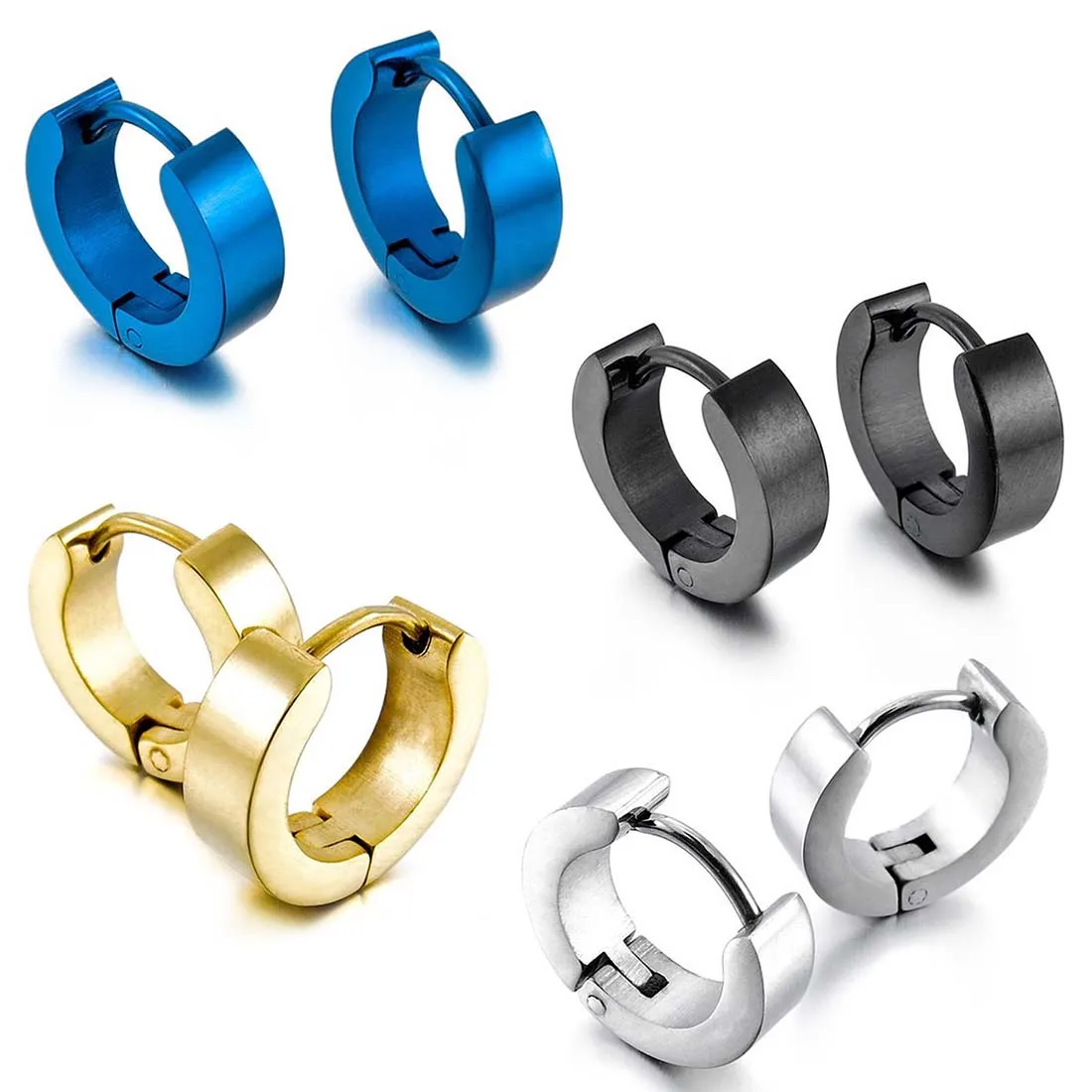 Titanium steel Stallion Aro Hoop Huggie Earrings Silver Black Blue Gold