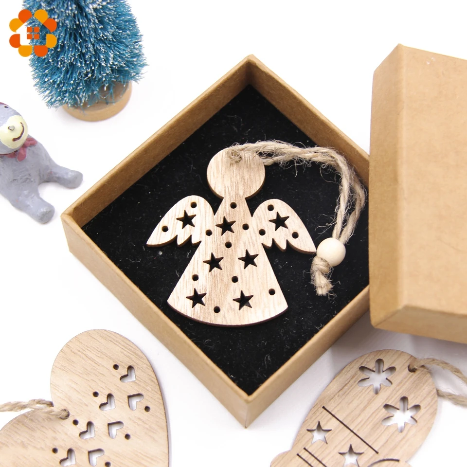 New!6PCS Cute Christmas Snowflakes&Deer&Tree Wooden Pendants Ornaments Christmas Party Decorations Xmas Tree Ornament Kids Gift