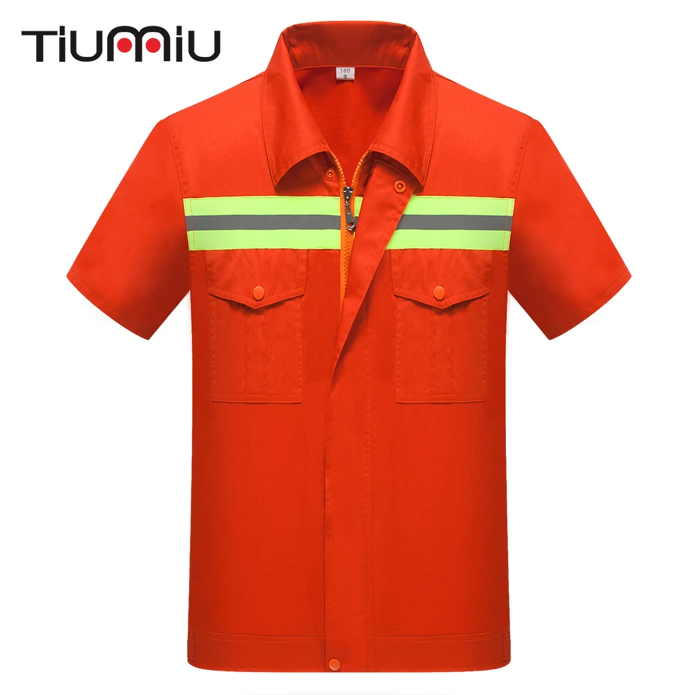 

High Quality Orange Unisex Engineering Uniform Work Clothes Short Sleeve Repairment Workshop Uniform Reflector Jacket with Pants