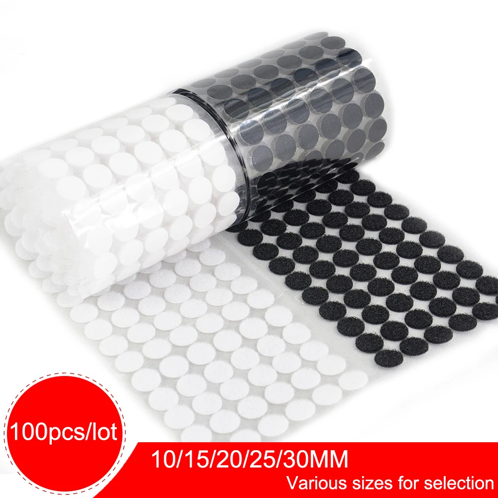 

100Pairs 10/15/20/25/30mm Glue On Hooks and Loops Strong Self Adhesive Fastener Tape Dots Sticker for DIY Sewing Accessories