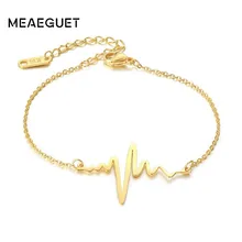 Шарм браслет с сердцебиением золото Регулируемый Stainlesss сталь медик выпускник ЭКГ детская электрокардиограмма ЭКГ медсестры подарки врача