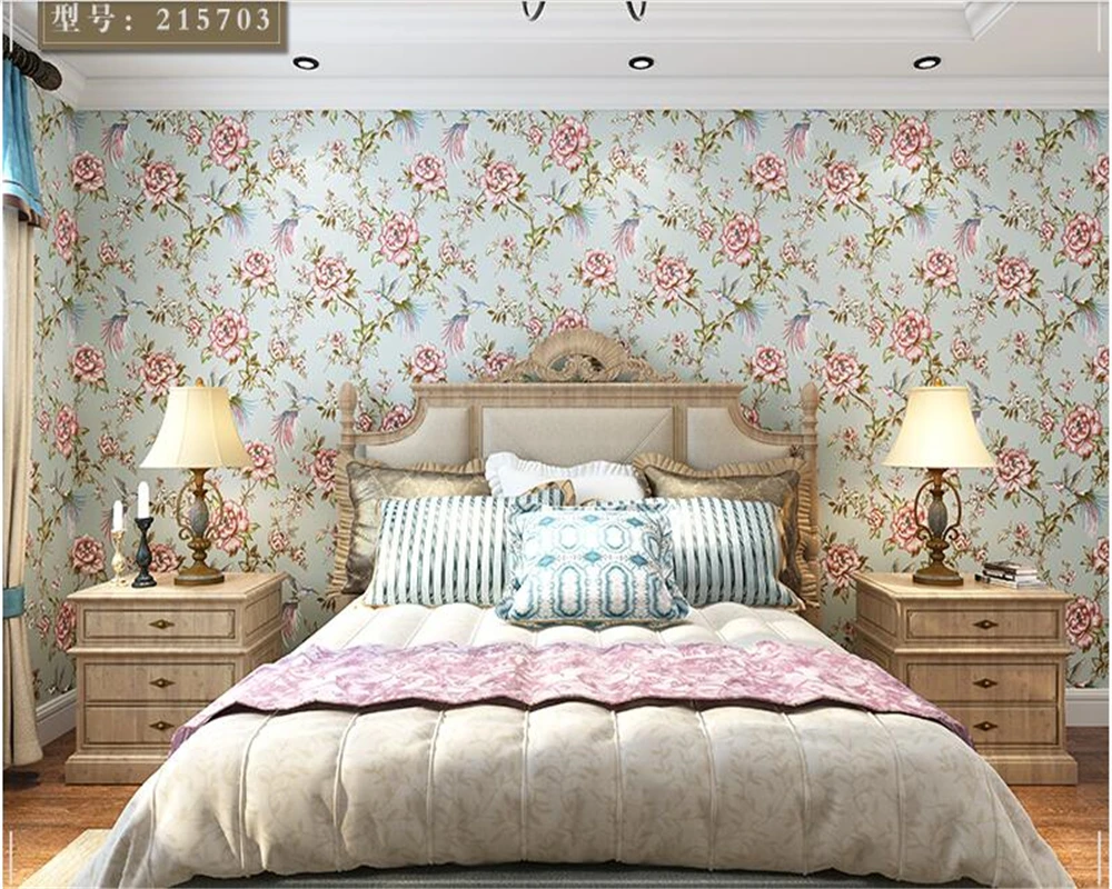 beibehang papel de parede wall paper Fresh and stylish garden flowers and birds American Village Wallpaper Bedroom TV Background