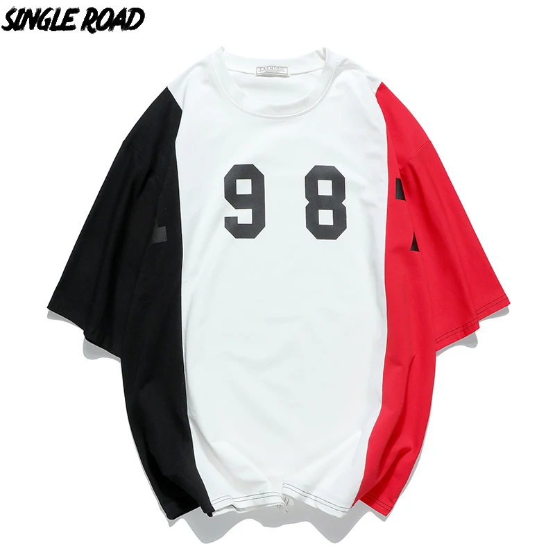 

SingleRoad Oversized T Shirt Men 2019 New Streetwear Harajuku Cotton Tshirt Male Print Patchwork Hip Hop Half Sleeve T-Shirt Man