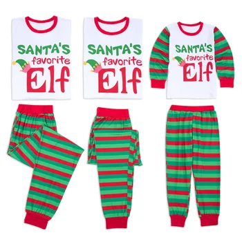 

Baby Kids Mom Dad Xmas Santa Print Sleepwear, Family Matching Christmas Pajamas Set, Family Elf Outfits, White and Green