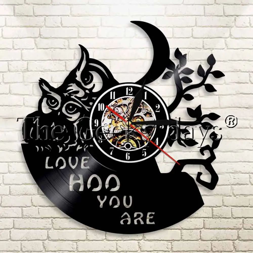 

1Piece Owl Love Hoo You Are Vinyl Record Wall Clock Wild Animals LP Vintage Time Clock Modern Home Decorative Handmade Wall Art