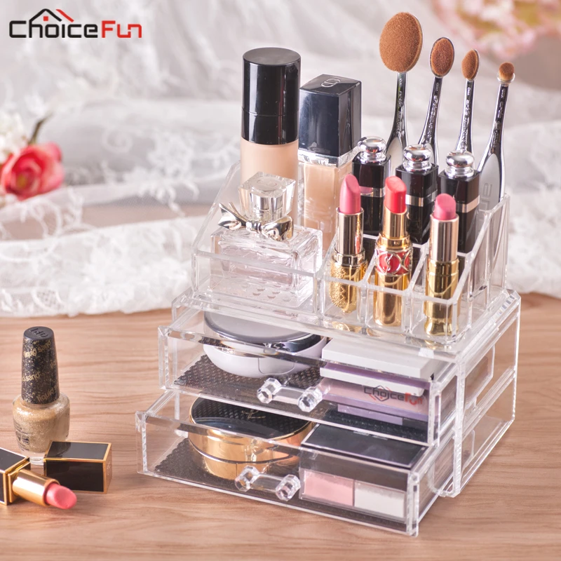  CHOICE FUN Stackable Desk Table Clear Plastic Make Up Storage Box Organiser Acrylic Makeup Cosmetic