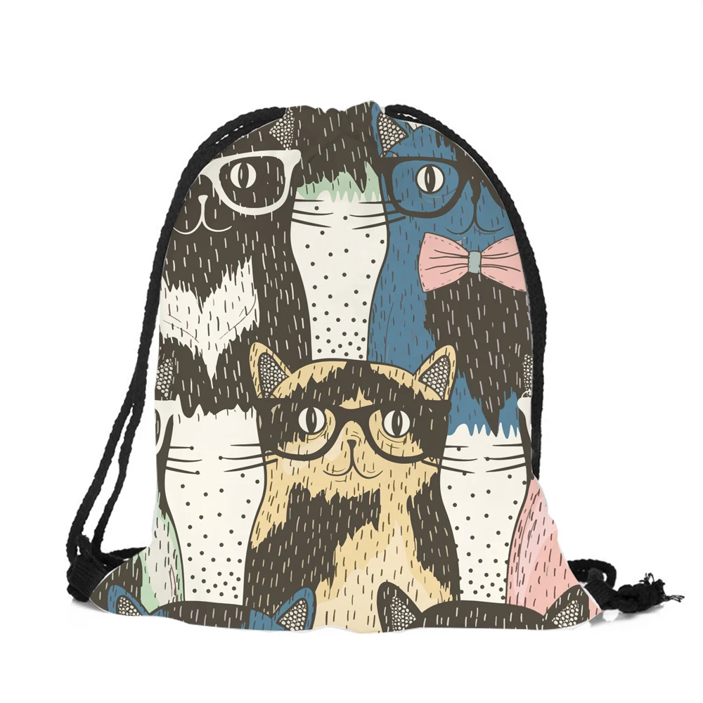 Настраиваемый милый мультяшный котенок щенок сумки с принтом со шнурком с двойными бортами для женщин и мужчин Школьный Рюкзак Для Путешествий