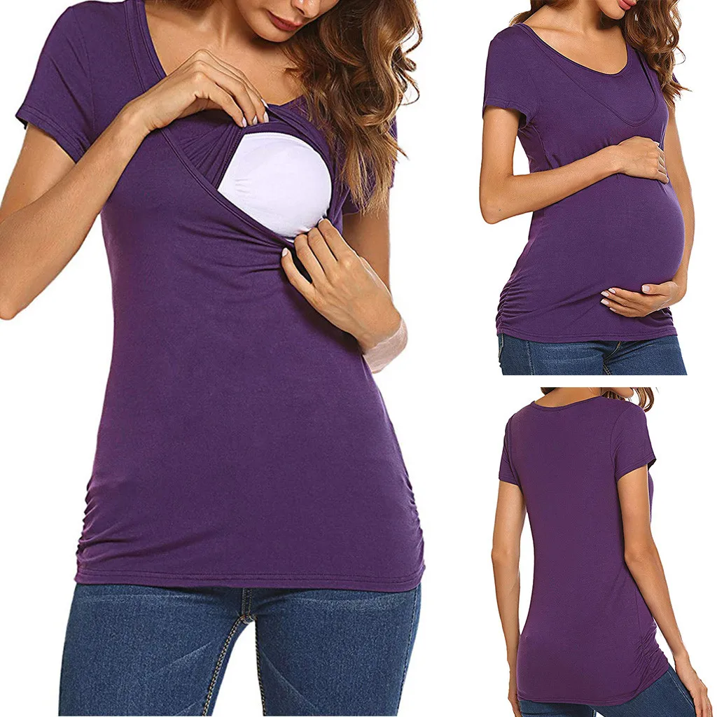 

MUQGEW t shirt for feeding Women's Nursing Solid Print Tops Maternity Breastfeeding Sweatshirt T-Shirt ropa lactancia#y2