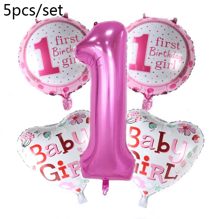1pcs 84*32cm Baby Shower Pink Foil Balloon Its a Boy Girl Baby Shower Gender Reveal happy birthday Party Decor Supplies - Color: pink 5 set