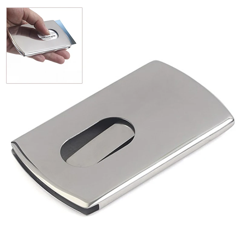 Business Card Holder Women Vogue Thumb Slide Out Stainless Steel Pocket ID Credit Card Holder ...