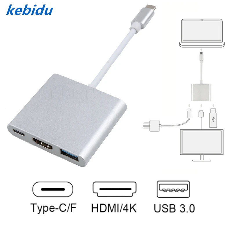 Kebidu Многофункциональный 3 в 1 мужчин и женщин USB-C USB 3,1 тип-c к HDMI USB 3,0 зарядный адаптер для Macbook Air 12 конвертер