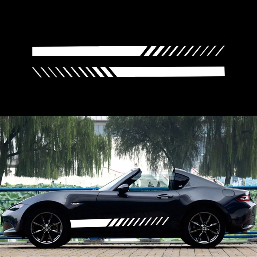 2Pcs Sports Racing Car Both Side Body Vinyl Long Stripe Decal Sticker Waterproof