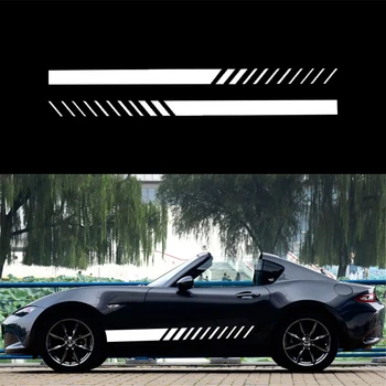 

2Pcs Car Auto Graphics Both Side Body Vinyl Decal Sticker Sports Racing Race Car Long Stripe Decals White