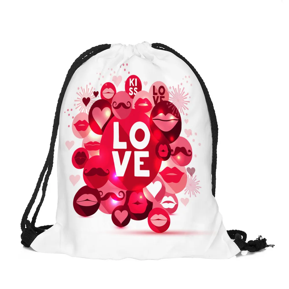 Хлопчатобумажная ткань на День святого Валентина унисекс Печать Drawstring Sack Спорт