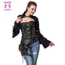 Black Brocade Steampunk Corset Halloween Bustier Tops Gothic Clothing Plus Size Corsets And Bustiers Punk Korsett For Women Sexy