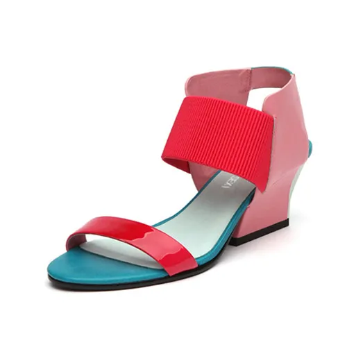 Женские босоножки; сезон лето; коллекция года; Разноцветные Простые сандалии из натуральной кожи; женская обувь на высоком каблуке с эластичной лентой; HL39 muyisxi - Цвет: red