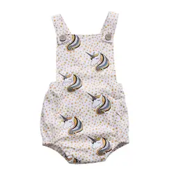 Цельнокроеное боди с единорогом для новорожденных девочек, комплект одежды Хлопковое боди без рукавов в горошек с открытой спиной для