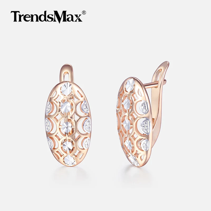 

Luxury Cut Out Clear Cubic Zironia Earrings For Women 585 Rose Gold Woman Earring Party Wedding Jewelry Valentines Gifts GE129