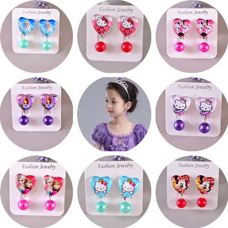 

6pcs/lot Children's Doll Accessories Ear Clips Earrings clips Sophia Frozen Princess Pierced Ears Cartoon Pendant Earrings