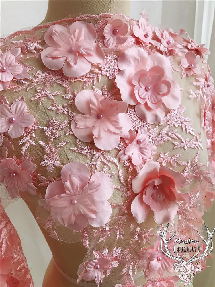 1 ярд синий, розовый, белый 3d цветы кружевная отделка с вышитыми цветами кружевная ткань для шитья женских платьев! 53 см Ширина роскошный