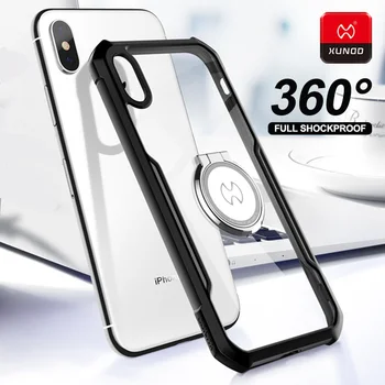 

For iPhone XR X XS Max Transparent Cover Magnetic car holder 360 Shockproof Phone Case For iPhone 11 Pro Max Silicone Back Cases