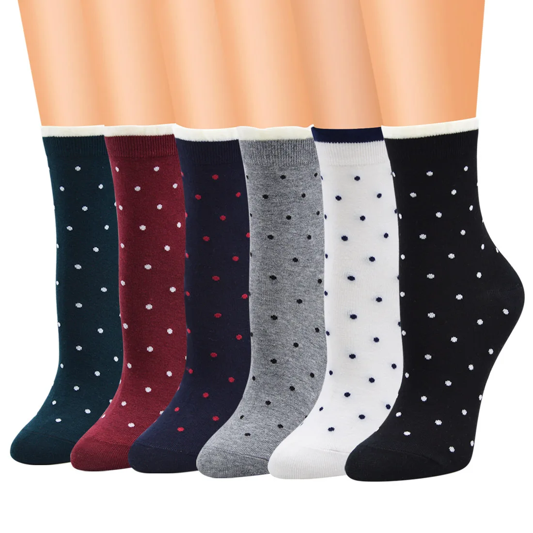 Cute Ladies Women Socks Cotton Horizontal Dots Casual Tube Socks