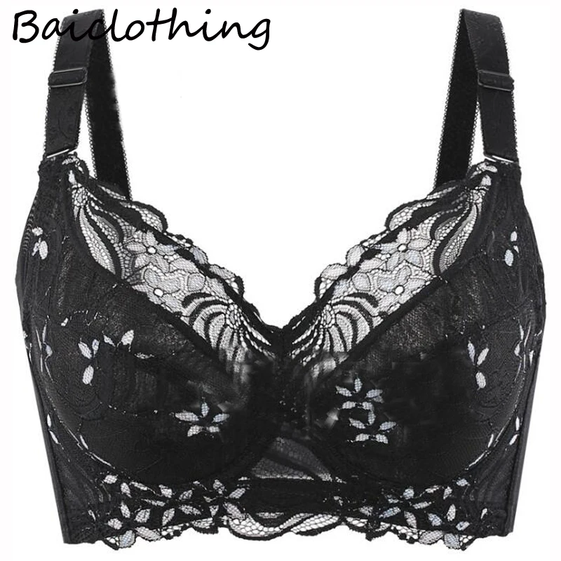 

BAICLOTHING Big Size Womens Full Coverage Underwire Lace Embrodiery Ultra-thin Unlined Bra 34 36 38 40 42 44 46 48 B C D E F G H