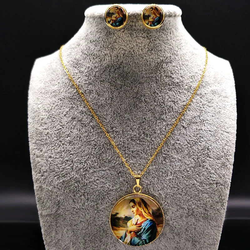 2017 Goddess Stainless Steel Jewelry Set Women Gold Color Earring