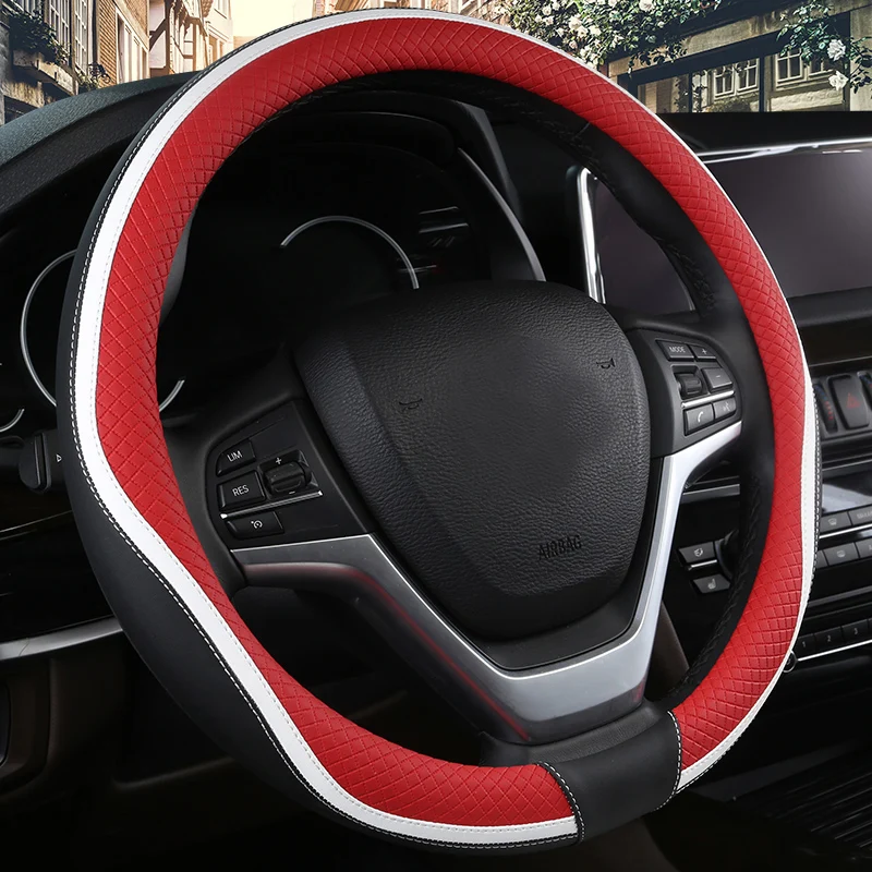 Универсальный автомобильный чехол из искусственной кожи для руля, 38 см, автомобильный стиль, спортивный Авто Руль, противоскользящие чехлы - Название цвета: Red