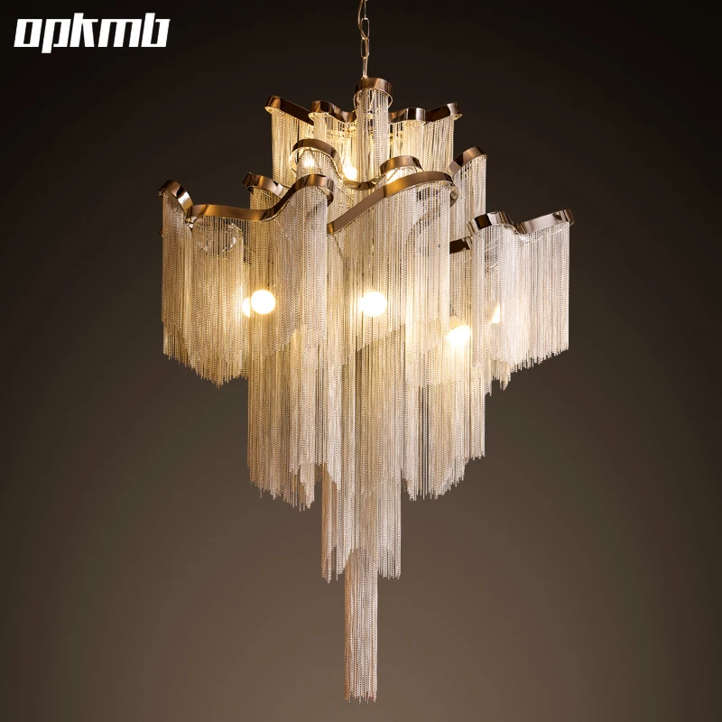 Italy  aluminium chain pendant light  Tassel pendant lamps Hotel lobby  project  light  villa drop lighting 100~240V